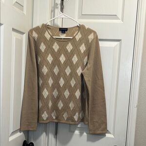 ANNTAYLOR Tan Argyle Sweater 100% Two Ply cashmere